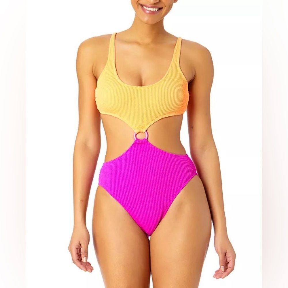 Salt + Cove Juniors' Colorblocked One-Piece Monokini, Peach Fuchsia